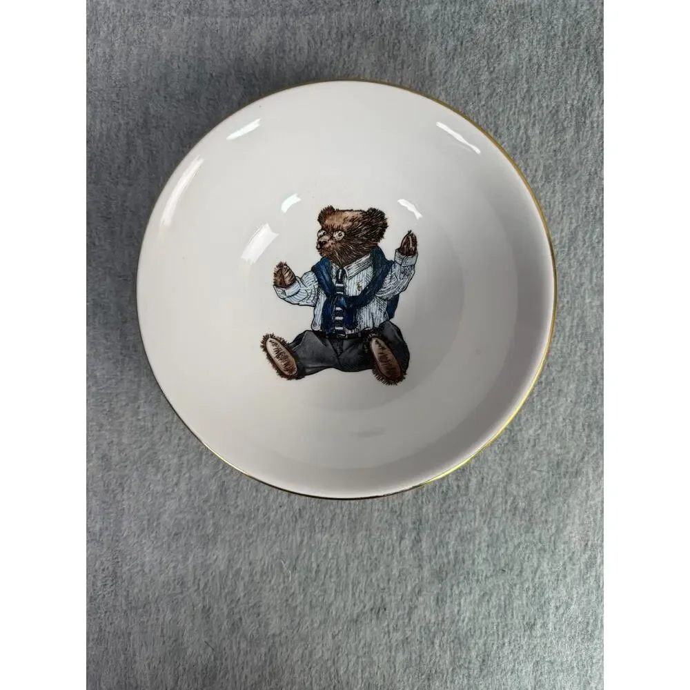 Ralph Lauren Wedgwood Polo Bear Bowl & Salad Plate 1992 Gold Rims